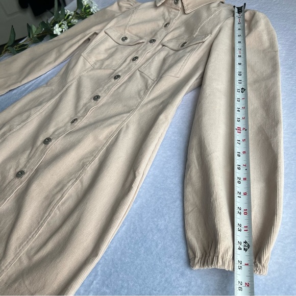 Forever 21 Cream Corduroy Shirt Dress Long Sleeve A-Line Exposed Buttons - Picture 8 of 12